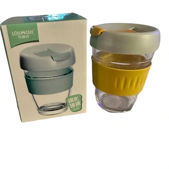 New LovWish Glass Reusable Tea and Coffee Cup Travel Mug Yellow - Picture 1 of 5